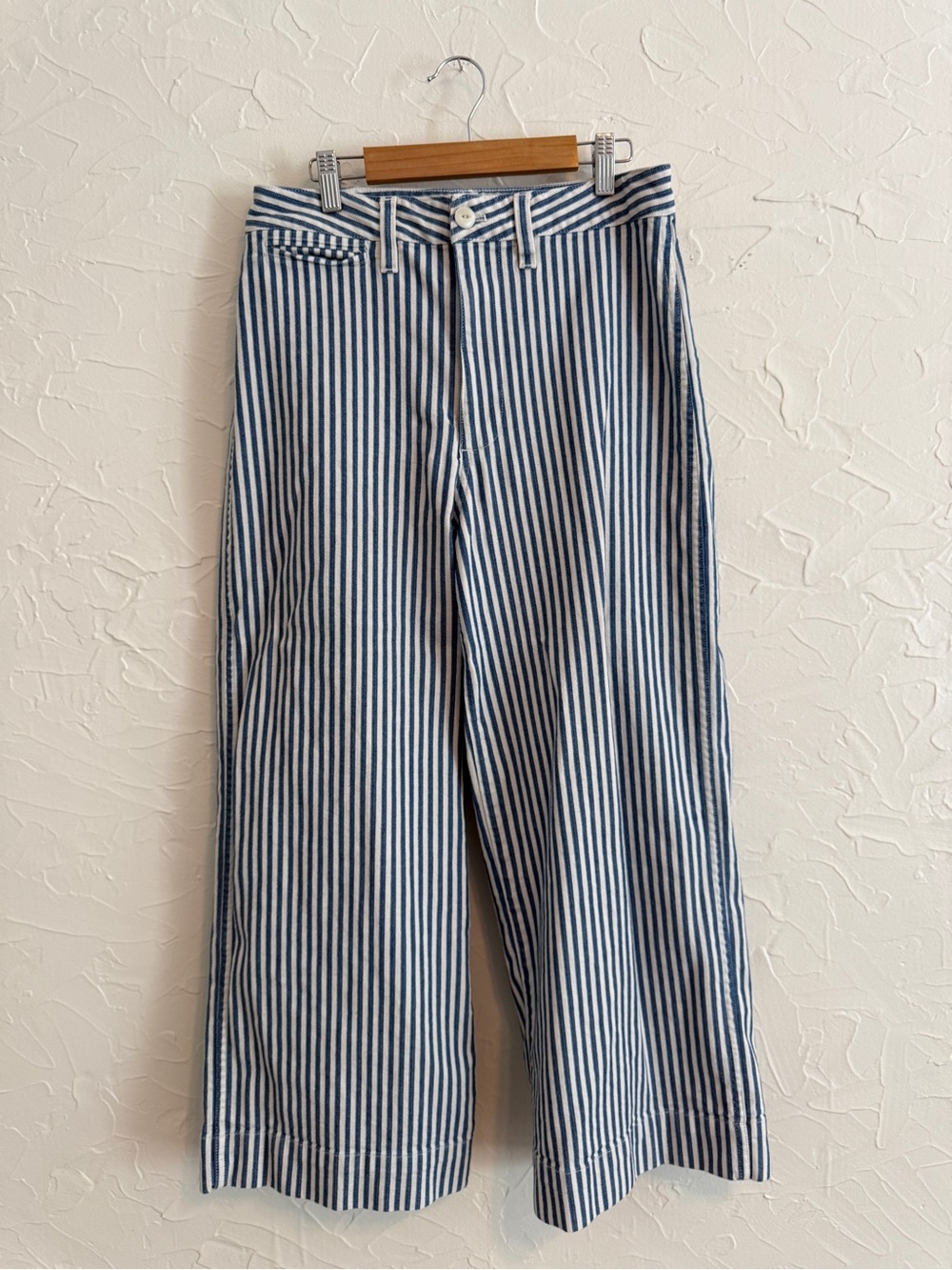 Madewell Stripped Blue and White Wide Leg Pants. Size 28